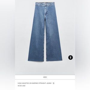 Zara marine straight denim wide leg pants